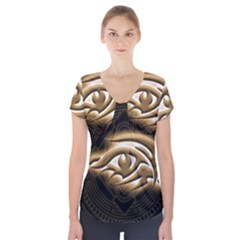 Golden Ornament Round Art Form Short Sleeve Front Detail Top by Pakrebo