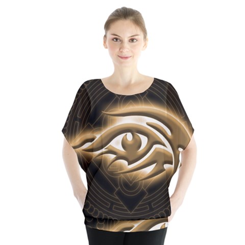 Golden Ornament Round Art Form Batwing Chiffon Blouse by Pakrebo