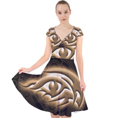 Golden Ornament Round Art Form Cap Sleeve Front Wrap Midi Dress by Pakrebo