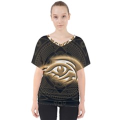 Golden Ornament Round Art Form V-neck Dolman Drape Top by Pakrebo