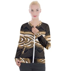 Golden Ornament Round Art Form Casual Zip Up Jacket by Pakrebo