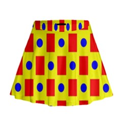 Pattern Design Backdrop Red Blue Yellow Mini Flare Skirt by Pakrebo