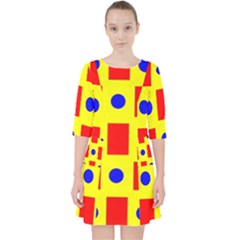 Pattern Design Backdrop Red Blue Yellow Pocket Dress by Pakrebo