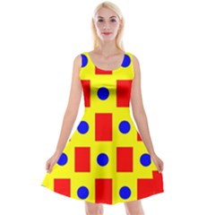 Pattern Design Backdrop Red Blue Yellow Reversible Velvet Sleeveless Dress