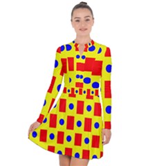 Pattern Design Backdrop Red Blue Yellow Long Sleeve Panel Dress by Pakrebo