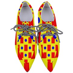 Pattern Design Backdrop Red Blue Yellow Pointed Oxford Shoes by Pakrebo