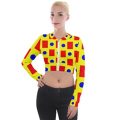 Pattern Design Backdrop Red Blue Yellow Long Sleeve Cropped Velvet Jacket