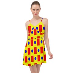 Pattern Design Backdrop Red Blue Yellow Summer Time Chiffon Dress