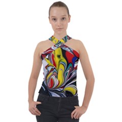 Abstract Colorful Illusion Cross Neck Velour Top by Pakrebo