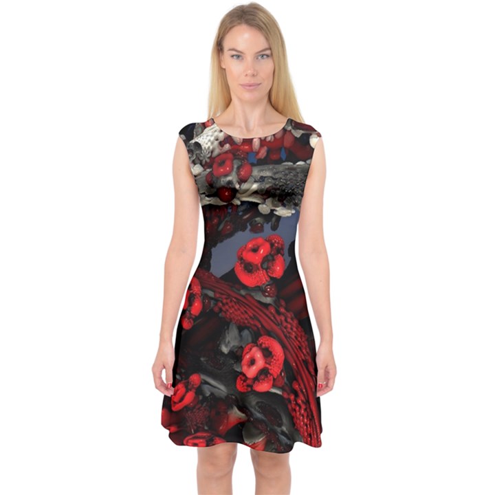 Fractal Flowers Free Illustration Capsleeve Midi Dress