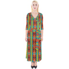 Love For The Fantasy Flowers With Happy Joy Quarter Sleeve Wrap Maxi Dress by pepitasart