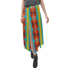 Love For The Fantasy Flowers With Happy Joy Velour Split Maxi Skirt by pepitasart