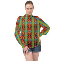 Love For The Fantasy Flowers With Happy Joy High Neck Long Sleeve Chiffon Top by pepitasart