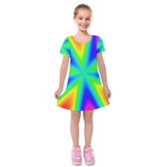 Rainbow Colour Bright Background Kids  Short Sleeve Velvet Dress