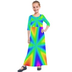 Rainbow Colour Bright Background Kids  Quarter Sleeve Maxi Dress by Pakrebo