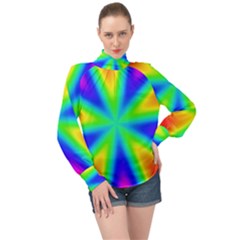 Rainbow Colour Bright Background High Neck Long Sleeve Chiffon Top