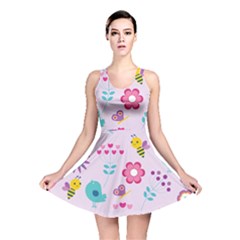 Birds Floral Flowers Retro Spring Reversible Skater Dress by Pakrebo