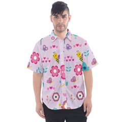 Birds Floral Flowers Retro Spring Men s Short Sleeve Shirt