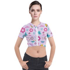 Birds Floral Flowers Retro Spring Short Sleeve Cropped Jacket