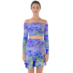 Abstract Blue Off Shoulder Top With Skirt Set by Pakrebo