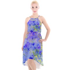 Abstract Blue High-low Halter Chiffon Dress  by Pakrebo