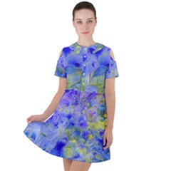 Abstract Blue Short Sleeve Shoulder Cut Out Dress  by Pakrebo