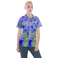 Abstract Blue Women s Short Sleeve Pocket Shirt