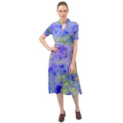 Abstract Blue Keyhole Neckline Chiffon Dress