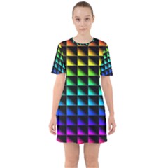 Rainbow Colour Bright Background Sixties Short Sleeve Mini Dress