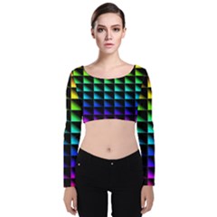 Rainbow Colour Bright Background Velvet Long Sleeve Crop Top by Pakrebo