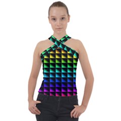 Rainbow Colour Bright Background Cross Neck Velour Top