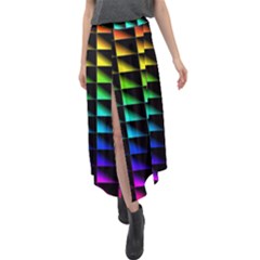 Rainbow Colour Bright Background Velour Split Maxi Skirt