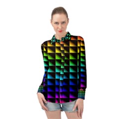 Rainbow Colour Bright Background Long Sleeve Chiffon Shirt