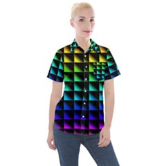 Rainbow Colour Bright Background Women s Short Sleeve Pocket Shirt