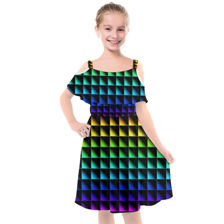 Rainbow Colour Bright Background Kids  Cut Out Shoulders Chiffon Dress