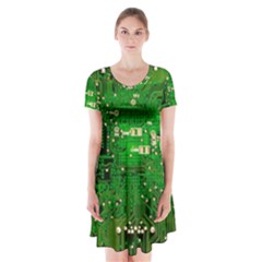 Background Green Board Business Short Sleeve V-neck Flare Dress by Pakrebo