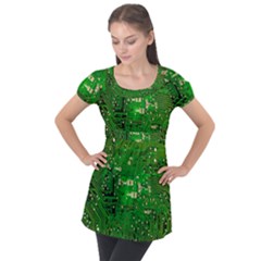 Background Green Board Business Puff Sleeve Tunic Top by Pakrebo