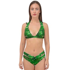 Background Green Board Business Double Strap Halter Bikini Set by Pakrebo