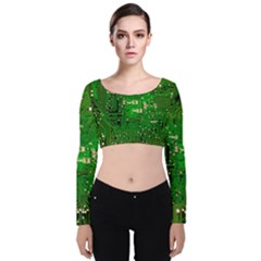 Background Green Board Business Velvet Long Sleeve Crop Top by Pakrebo