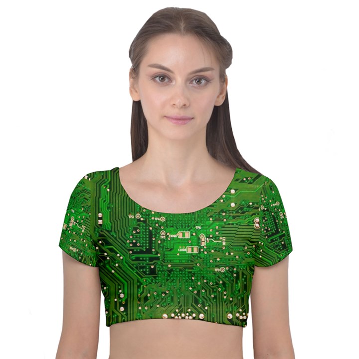 Background Green Board Business Velvet Short Sleeve Crop Top 