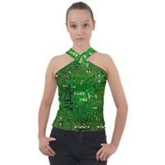 Background Green Board Business Cross Neck Velour Top