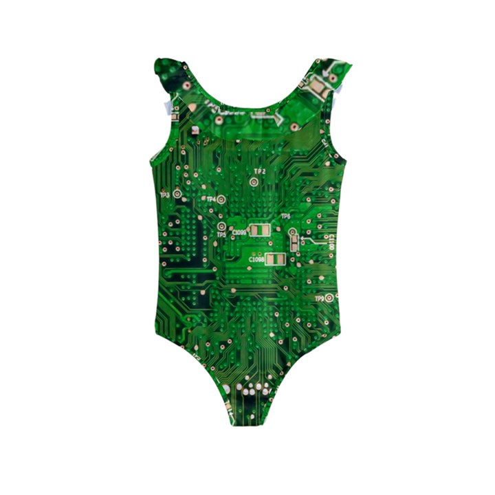 Background Green Board Business Kids  Frill Swimsuit