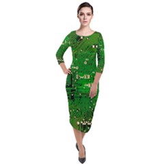 Background Green Board Business Quarter Sleeve Midi Velour Bodycon Dress by Pakrebo