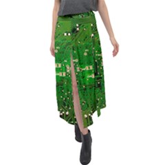 Background Green Board Business Velour Split Maxi Skirt