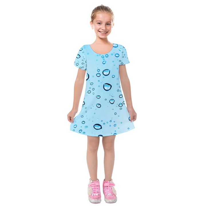 Drops Water Pane Rain Glass Kids  Short Sleeve Velvet Dress