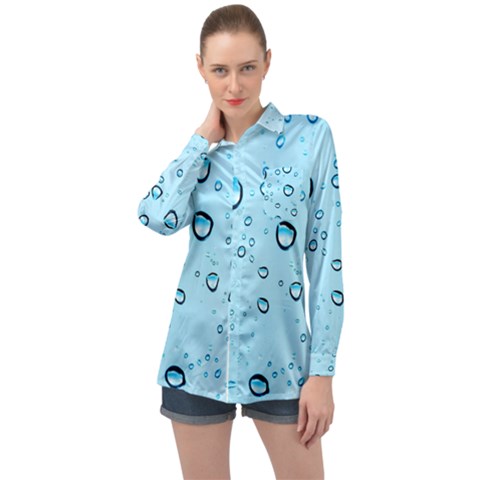 Drops Water Pane Rain Glass Long Sleeve Satin Shirt by Pakrebo