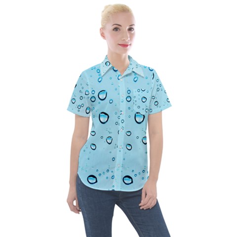 Drops Water Pane Rain Glass Women s Short Sleeve Pocket Shirt by Pakrebo