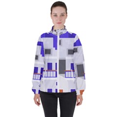 Background Santorini Greece Women s High Neck Windbreaker by Pakrebo