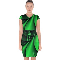 Green Line Lines Background Capsleeve Drawstring Dress 