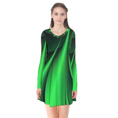 Green Line Lines Background Long Sleeve V-neck Flare Dress